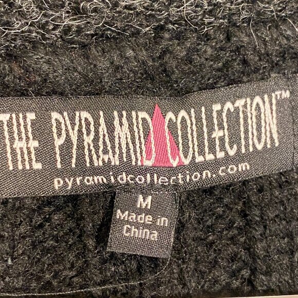The Pyramid Collection Womens Black chunky Knit cardigan long sweater ruffle M - Picture 5 of 12